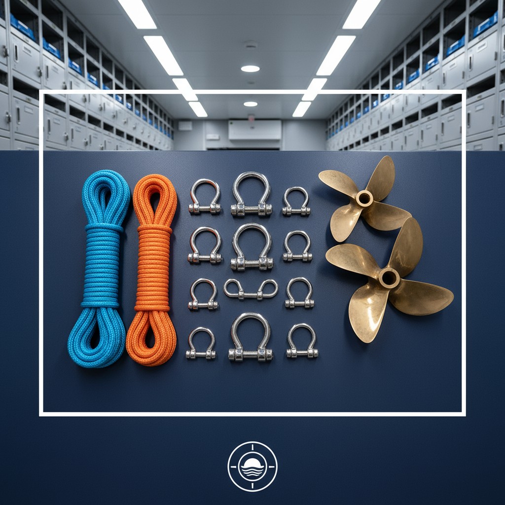 Marine hardware and marine locker in the background.